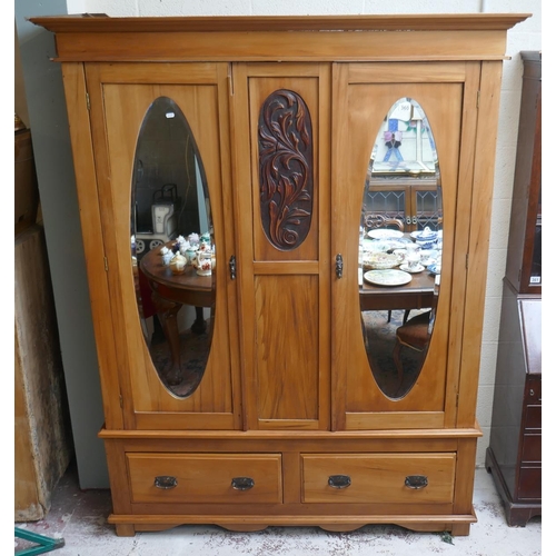 360 - Satin-walnut wardrobe with double mirror - Approx size: W: 159cm D: 50cm H: 207cm