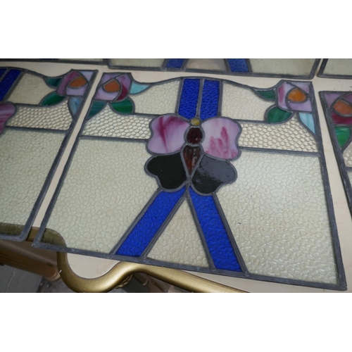 371 - Set of 8 modesty glass panels from Arts & Crafts house in Glasgow