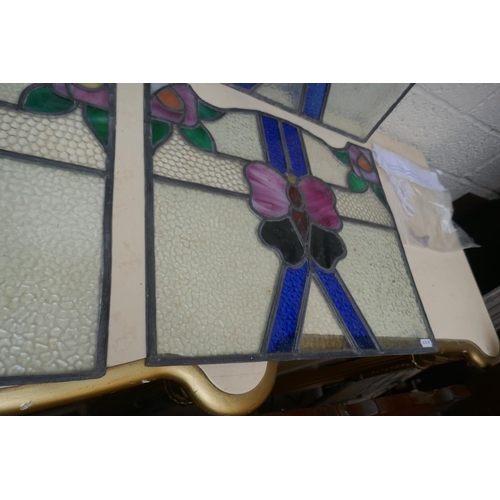 371 - Set of 8 modesty glass panels from Arts & Crafts house in Glasgow