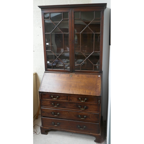 373 - Georgian astra glazed oak bureau bookcase