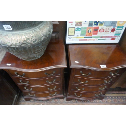 387 - Pair of serpentine fronted mahogany bedside chests