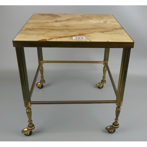 389 - Regency style brass framed marble topped occasional table