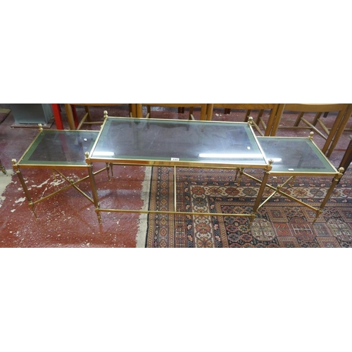 390 - Mid 20thC 3 part brass/glass coffee table set