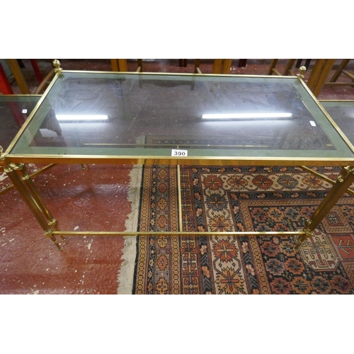 390 - Mid 20thC 3 part brass/glass coffee table set