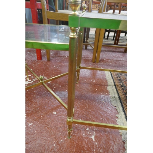 390 - Mid 20thC 3 part brass/glass coffee table set