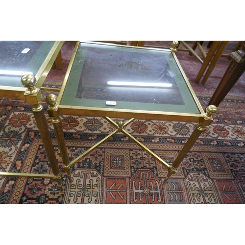 390 - Mid 20thC 3 part brass/glass coffee table set