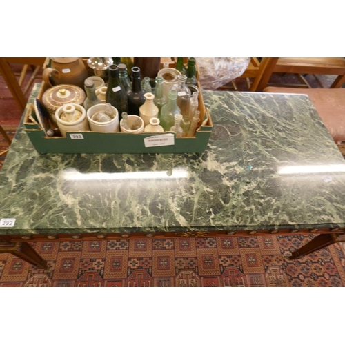 392 - Marble topped ormolu mounted coffee table - Approx size: L: 129cm W: 69cm H: 55cm