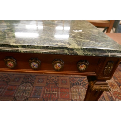 392 - Marble topped ormolu mounted coffee table - Approx size: L: 129cm W: 69cm H: 55cm