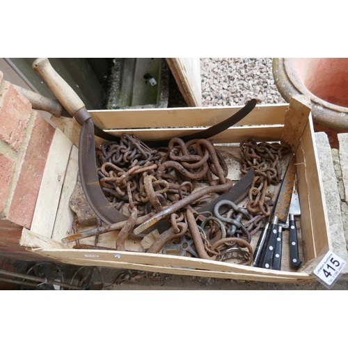 415 - Collection of metalware to include chains & scythes