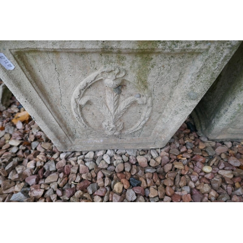 432 - Pair of square stone planters, 1 with fern