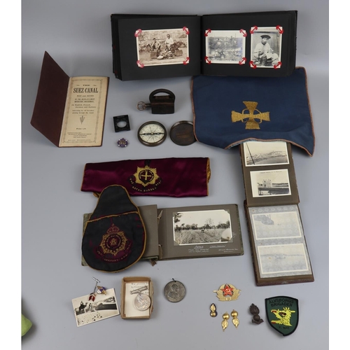 75 - Collectables to include postcards, militaria, medallions etc