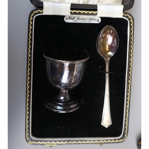 1 - Hallmarked silver cased christening set & 6 cased hallmarked silver spoons