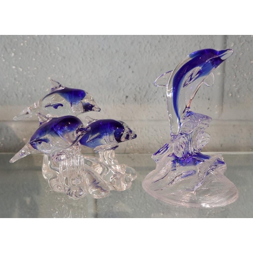 131 - 2 glass dolphin figures