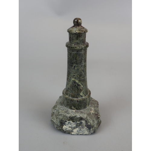 164 - Small Cornish Serpentine stone light house - Approx H: 15cm