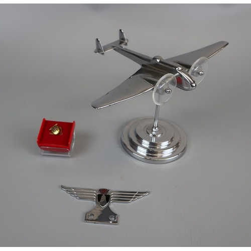 165 - Hanley Page 'Hampden' aeroplane car mascot along with Teesside Flying Club badge & gold and enamel l... 