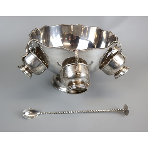 179 - Silver plate punch bowl with cups