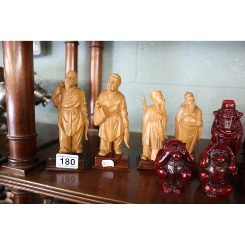 180 - Collection of Oriental figures together with See No Evil, Speak No Evil, Hear No Evil monkeys