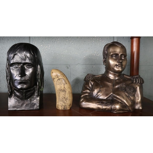 189 - 2 Napoleon busts & Napoleon themed scrimshaw