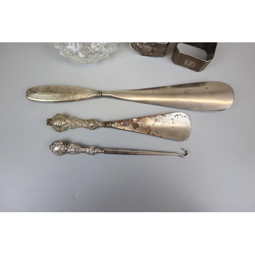 2 - Collection of hallmarked silver to include silver topped perfume bottle