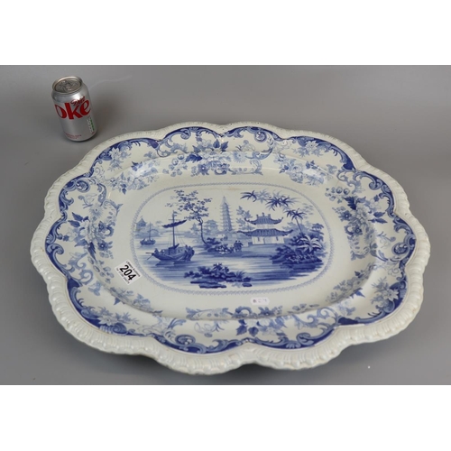 204 - Large blue & white meat plate