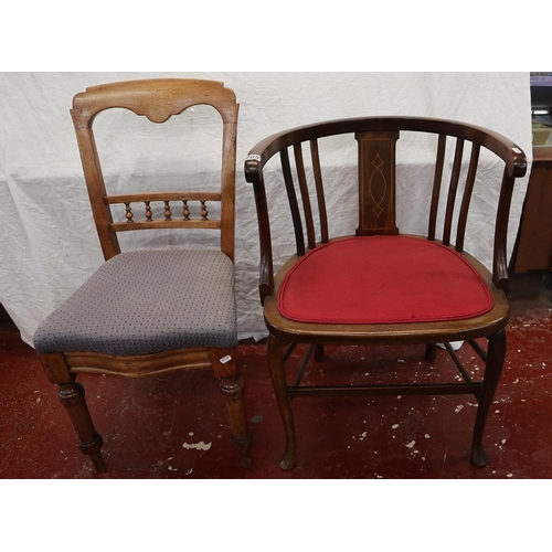 205 - Edwardian inlaid tub chair & another