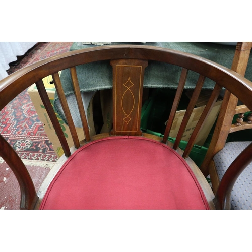 205 - Edwardian inlaid tub chair & another