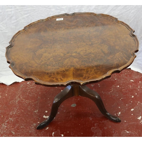 208 - Burr walnut tilt top tripod table with pie-crust edge