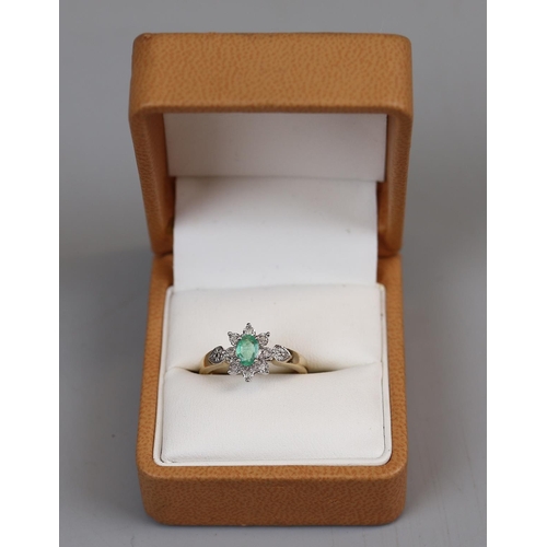 23 - Gold diamond & emerald set ring (size O)