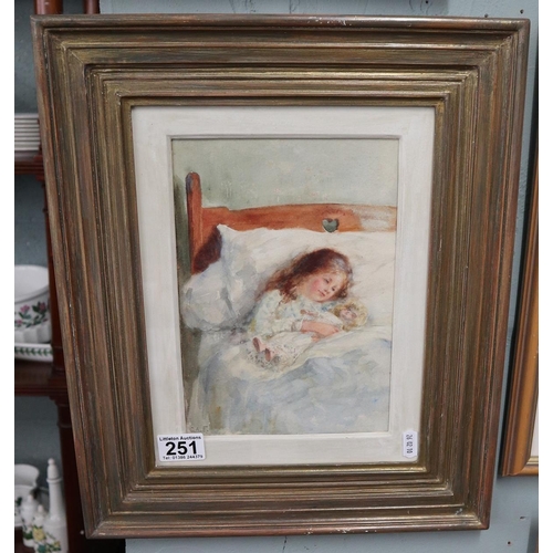 251 - Watercolour - Girl in bed with doll