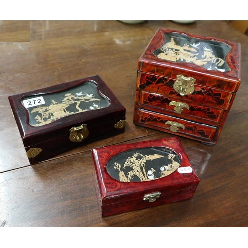 272 - 3 Oriental jewellery boxes