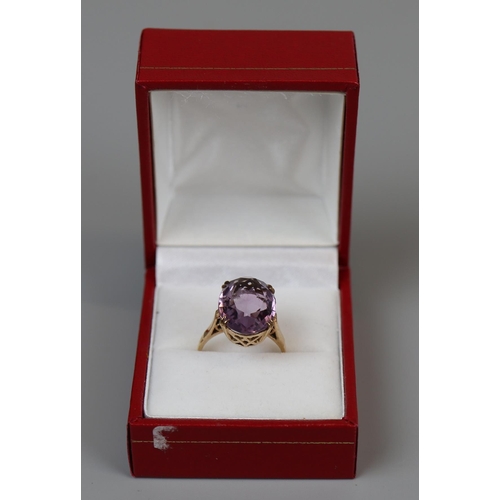 30 - Gold amethyst set ring (size L½)