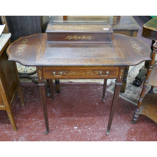 381 - Fine antique inlaid ladies writing desk with drop leaves