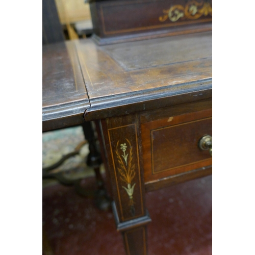 381 - Fine antique inlaid ladies writing desk with drop leaves