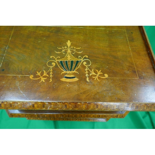 385 - Galleried & inlaid 3 tier serving trolley