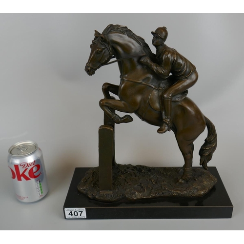 407 - Bronze - Study of show jumper on marble base