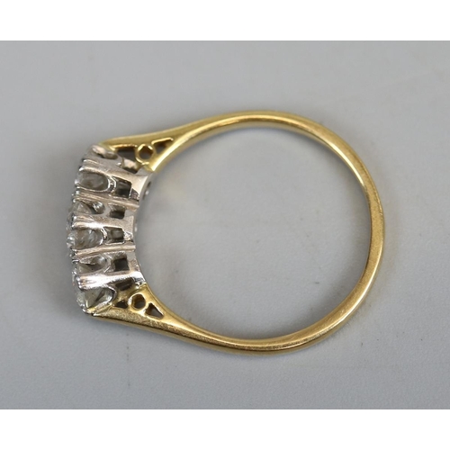 44 - 18ct gold 3 stone diamond ring (size M½)