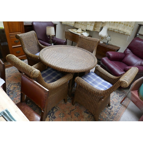 467 - Good quality wicker conservatory table & 4 matching armchairs