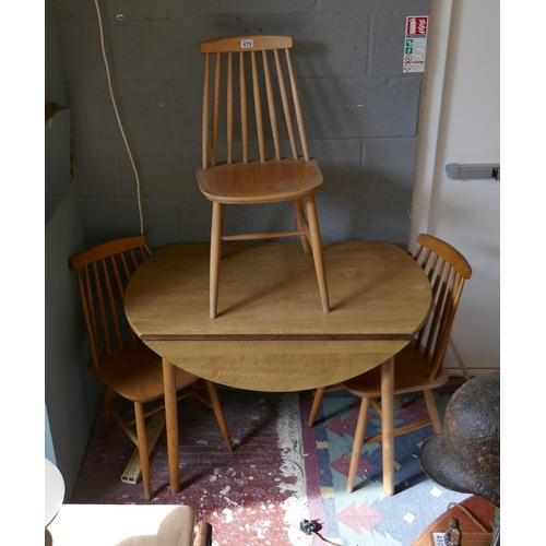 479 - Set of 3 Ercol style chairs with drop leaf table