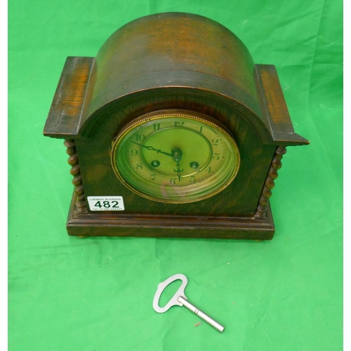 482 - Oak barley twist mantle clock