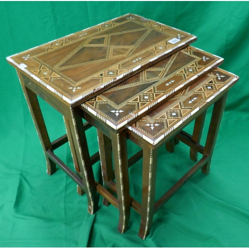 499 - Nest of 3 middle Eastern tables inlaid with bone