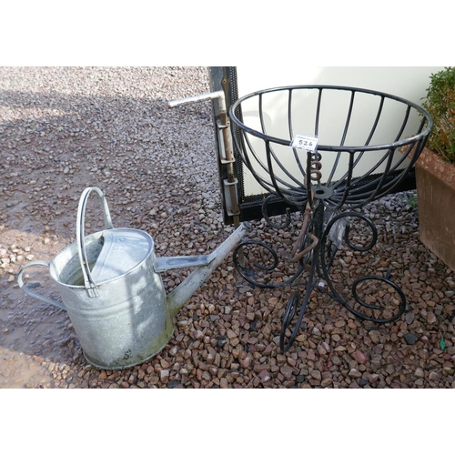 526 - Metal plant stand together with galvanised watering can