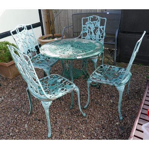 527 - Metal bistro table & 4 chairs