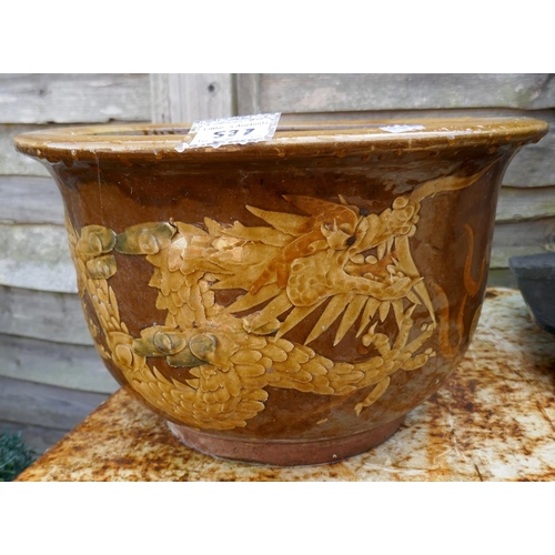 537 - Oriental themed glazed planter