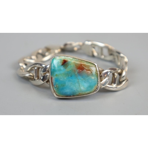 58 - Heavy silver bracelet with Australian opal inset