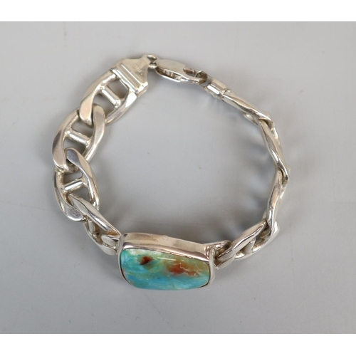 58 - Heavy silver bracelet with Australian opal inset