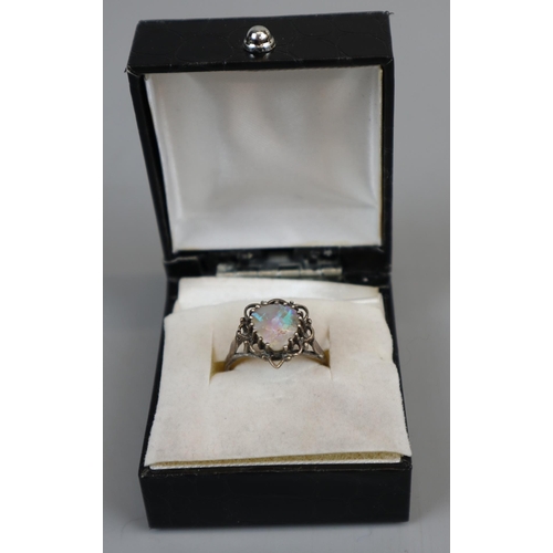 61 - Silver ring set with Australian Lightening Ridge opal