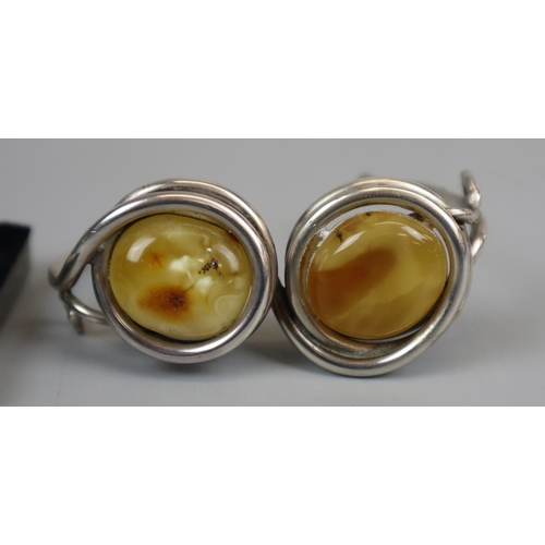 62 - Ladies butterscotch amber silver bracelet with matching silver earrings