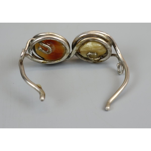 62 - Ladies butterscotch amber silver bracelet with matching silver earrings