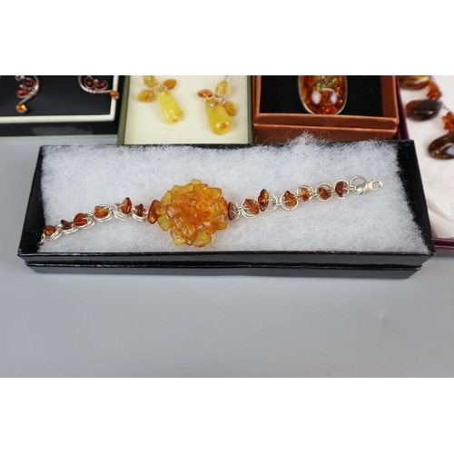 65 - Collection of amber set jewellery to include silver