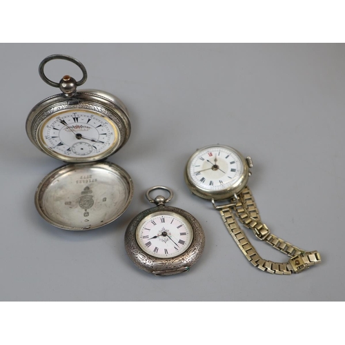 97 - 2 silver pocket watches & another